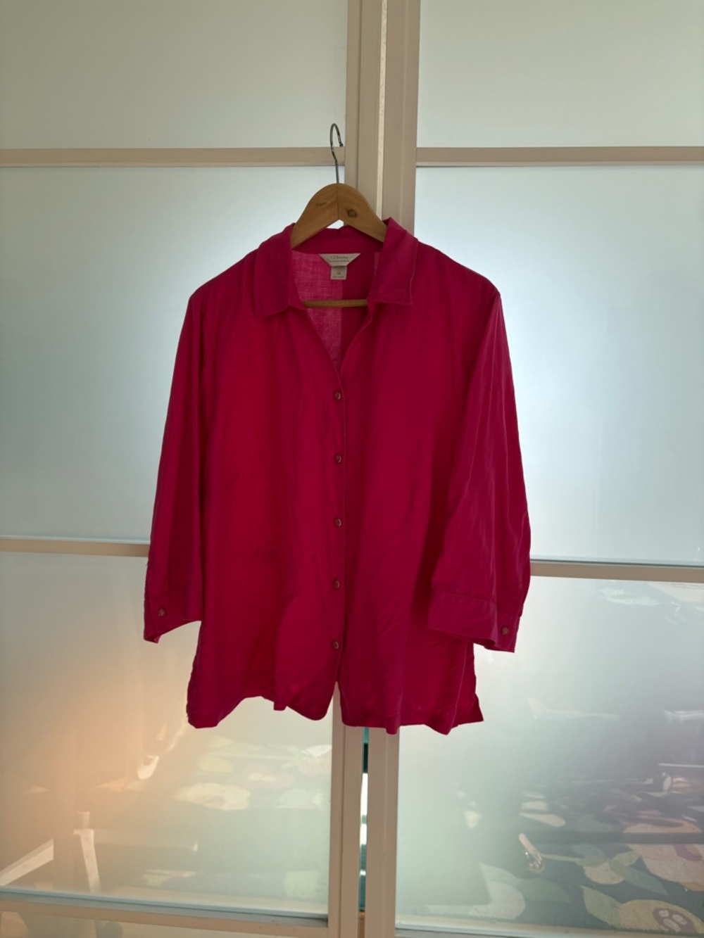 Christopher & Banks Hot Pink/Magenta Button FrontLinen-blend Blouse